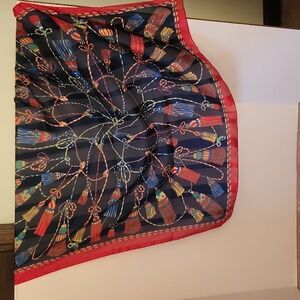 Challis By Berkshire VTG Scarf Red Blue Multi TASSEL motif 28" square